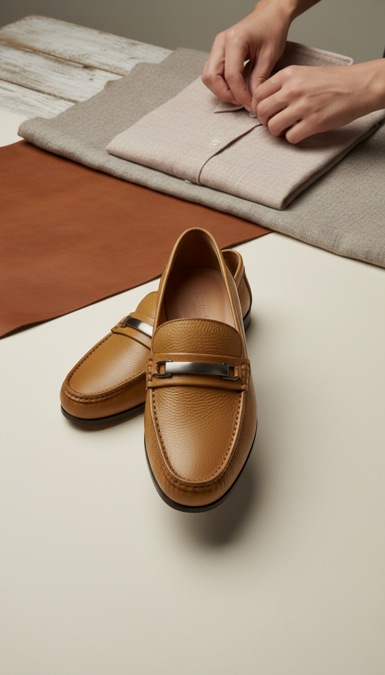 Tuscan Gold Leather Loafer with Accent